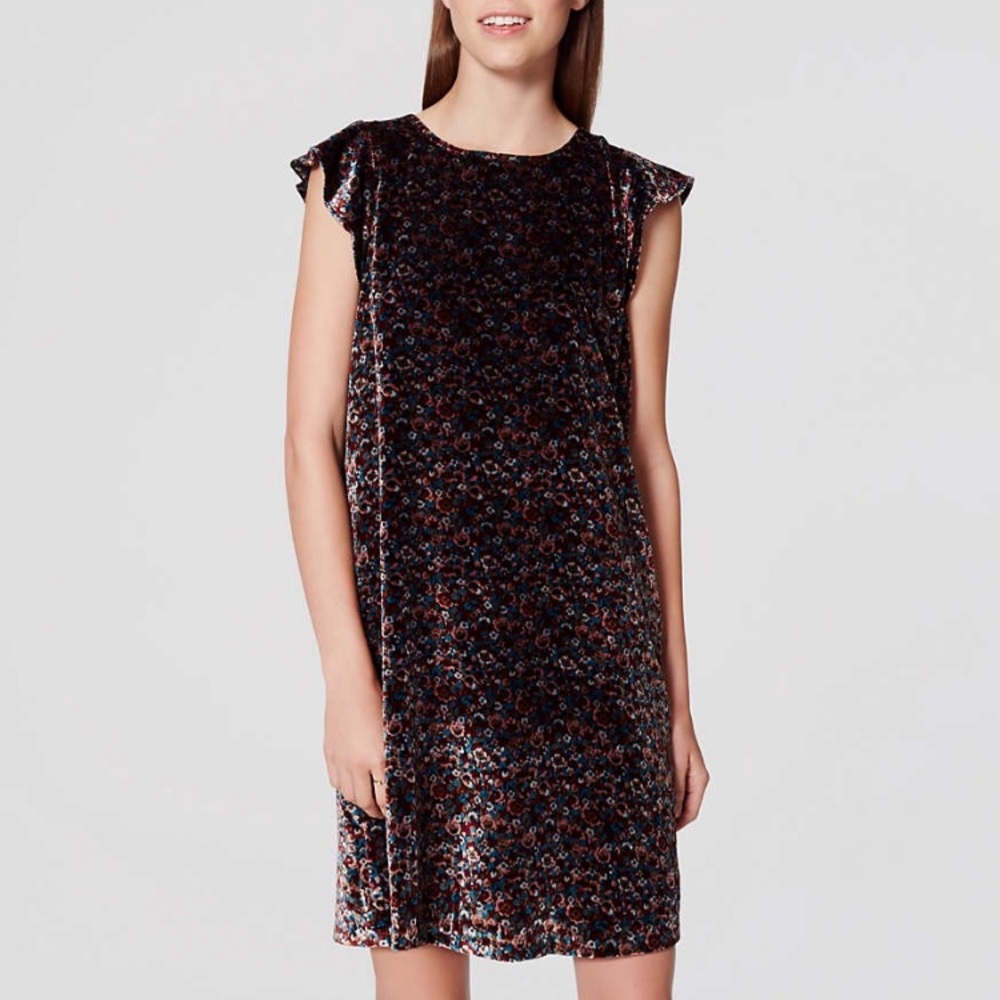 Loft Petite Velvet Flower Dress